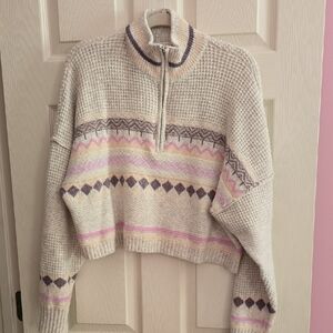Elegant Cream and Pink Women's Turtleneck Sweater